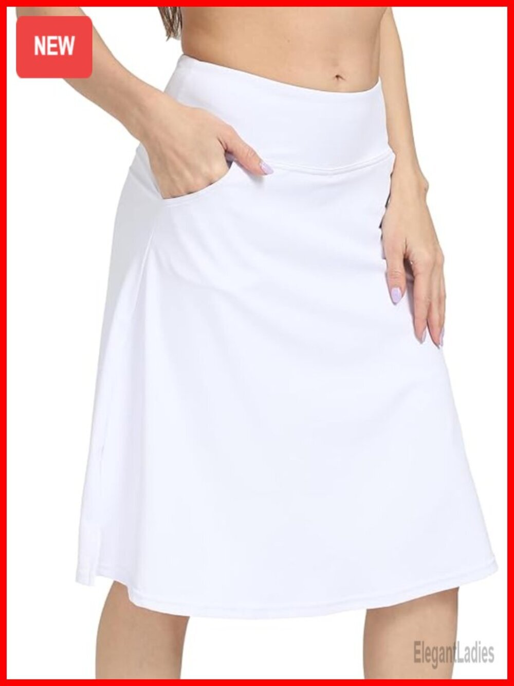 High Rise Athletic Skorts with Pockets - Knee Length Midi Active Running Skirt